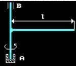 К валу AB жестко прикреплен горизонтальный однородный стержень длиной l = 1.7 м, имеющий массу m = 3
