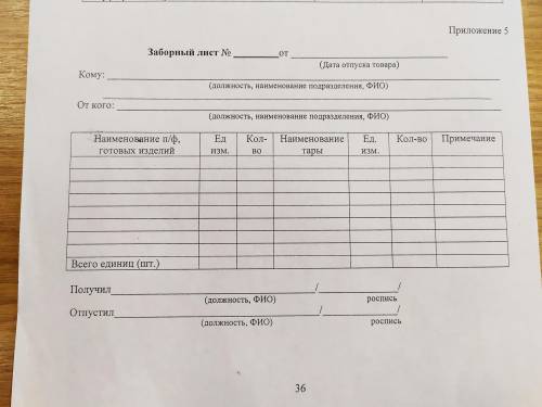 Кто знает как заполнять заборный лист на предприятиях общественного питания? Можете написать образец