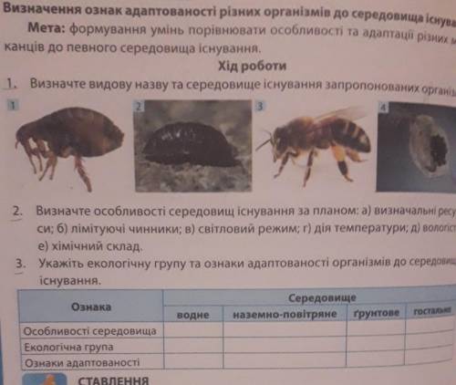 Канців до певного середовища існування. Хід роботи1. Визначте видову назву та середовище існування з