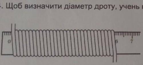 Щоб визначити діаметр дроту, учень намотав 30витків на лінійку так,як показано на рисунку.Визначте д