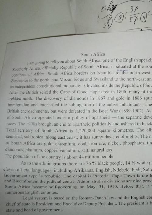 ответте на вопросы на английском 2. What countries does South Africa border on?3. Why was the subjug