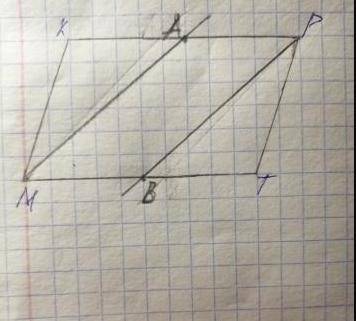 Биссектрисы углов M и P параллелограмма MKPT пересекают стороны KP и MT соответственно в точках A и