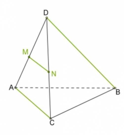 Дано, что в тетраэдре DABC ребро DB перпендикулярно ребру AC. На рёбрах DA и DC расположены серединн