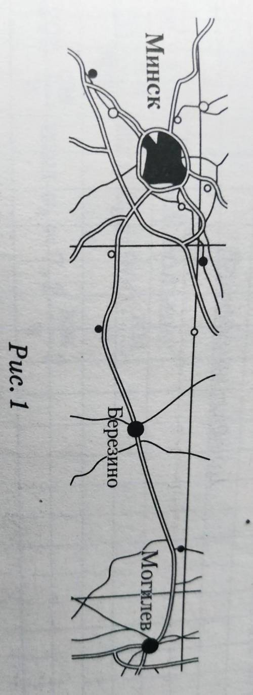 На рисунке 1 изображён фрагмент карты Беларуси (1 : 2 500 000). Найдите на нём города Минск и Могилё