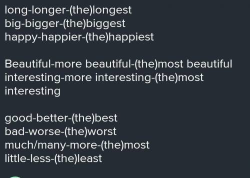 Заполни таблицу. long – lоngеr - the longest - - the best - smaller Lаrgе - - --- happier the ni