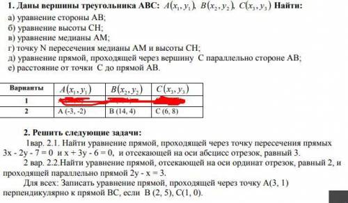 Составление уравнений прямых на плоскости решить (Элементы высшей математики)