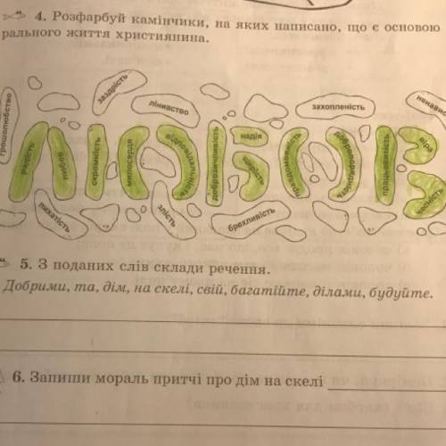 З поданих слів склади речення добрими￼￼￼ ￼￼￼, ￼ ￼￼￼￼ Та, дім, на скелі , свій , багатійте , ділами ,