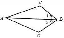 Луч AD биссектриса угла BAC, угол 1=угол 2, докажите, что треугольник ABD=треугольник ACD.