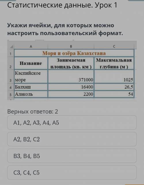 Укажи ячейки, для которых можно настроить пользовательский формат.​