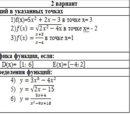 добрые люди 1)нужно найти значение функций в указаных точках 2)построить эскиз графика функций 3)най