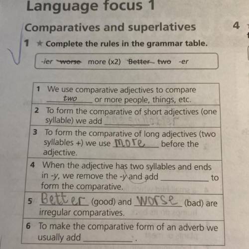 Superlatives 1 * Complete the rules in the grammar table. -ier worse more (x2) Better tweer 1 We use