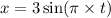 x = 3 \sin(\pi \times t)