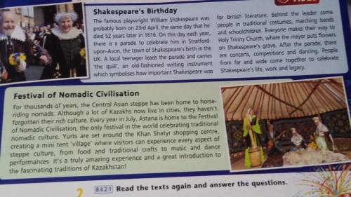 Task 1. Read the texts p. 37 ex. 1 Festivals around the world and answer the questions, 1. Where wa