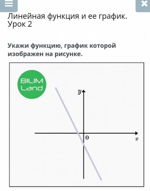 Линейная функция и ее график. Урок 2Укажи функцию, график которой изображен на рисунке​