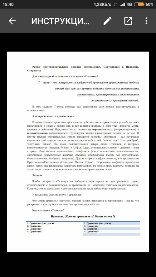 Т-схема Противопоставление позиций Простаковых, Скотининых и Правдина, Стародума ​