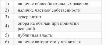 Найдите в приведенном ниже списке признаки государства. Запишите цифры, под которыми они указаны. Ук