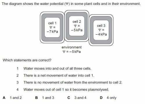 Какие утверждения верны? 1 Вода поступает во все три клетки и выходит из них. 2 движение чистой воды