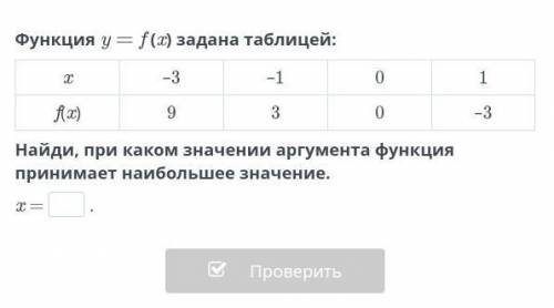 функция y=f(x) задана таблицей найди прикаком значение аргумента функция принимает наибольшее значен