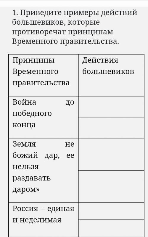 Приведите примеры действий большевиков, которые противоречат принципам Временного правительства. При