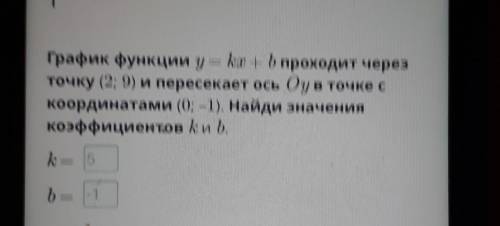 График функции у - b проходит через точку (2; 9) и пересекает ось Оу в точке скоординатами (0; 1). Н