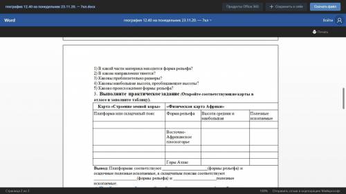 2. Составьте по плану описание Драконовых гор в Африке. План описания формы рельефа.