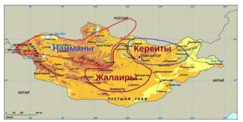 Используя карту,опишите территорию проживания найманов,кереитов и жалаиров.​