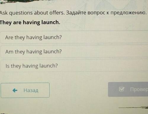 Ask questions about offers. Задайте вопрос к предложению. They are having launch.Am they having laun