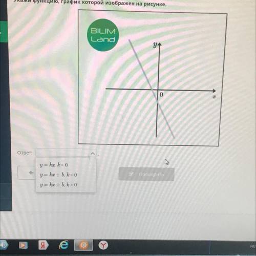 Укажи функцию, график которой изображені на рисунке. BILIM Land у А І. ответ:
