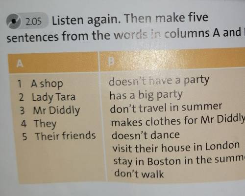 5 2.05 Listen again. Then make fivesentences from the words in columns A and B.AB1 A shop2 Lady Tara