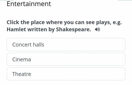 Entertainment Click the place where you can see plays, e.g. Hamlet written by Shakespeare.1) Conce