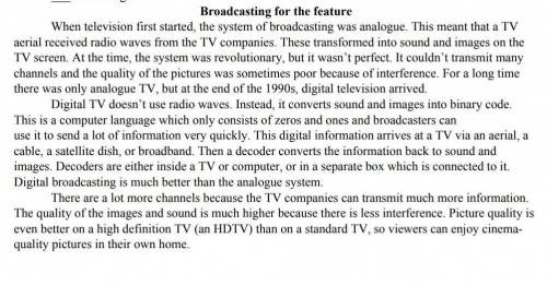 Read to the text. Are words and phrases 1–6 connected with analogue TV(A) or digital TV (D)?1. ___ n