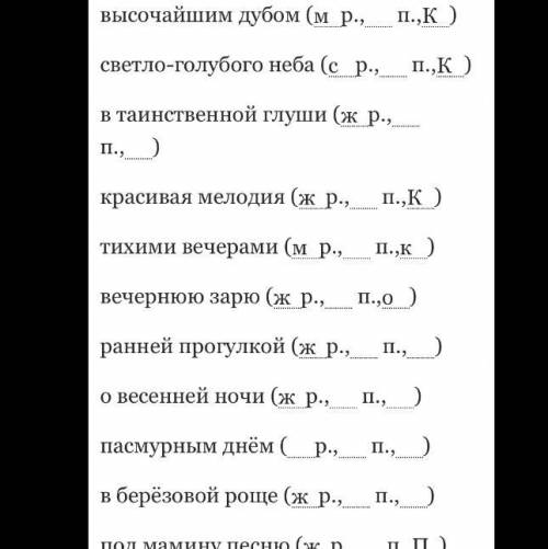 Определите и укажите в скобках род ,падеж и разряд прилагательных