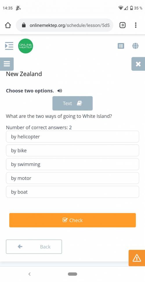 What are the two ways of going to White Island? Number of correct answers: 2by helicopterby bikeby s