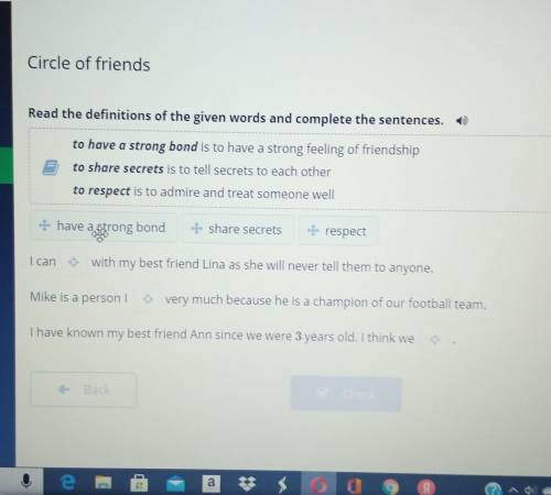 Circle of friends Read the definitions of the given words and complete the sentences.+- have a stron