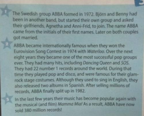 2.Read the biography again and complete the fact file. The name the group/artist: Famoussongs/albums