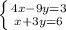 \left \{ {{4x-9y=3} \atop {x+3y=6}} \right.