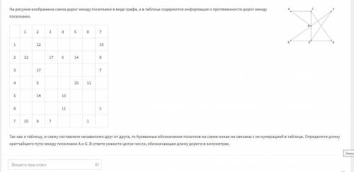 На рисунке изображена схема дорог между поселками в виде графа, а в таблице содержится информация о