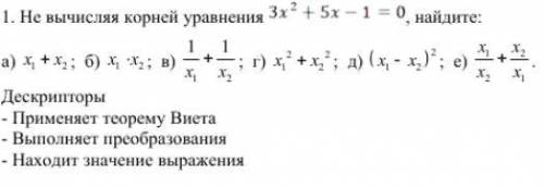 Не вычисляя корней уравнения 3х²+8х-1=0, найдите: а) x1+x2 б)x1*x2 в)1/x1 + 1/x2 и все че там еще се