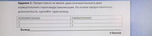 предоставьте не менее двух положительных и двух отрицательных сторон индустриализации. На основе пре