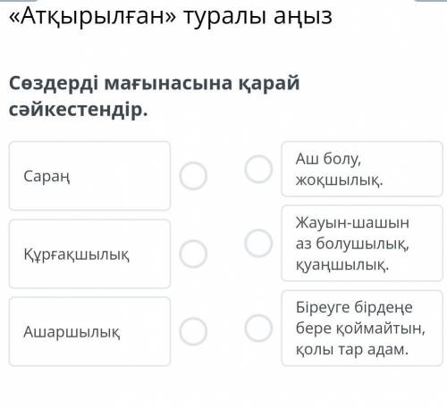 «Атқырылған» туралы аңызСөздерді мағынасына қарай cәйкестендір.​