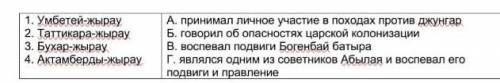 Приведите в соответствие казахских жырау связанные с ними действия.​