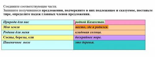 Соедините соответствующие части. Запишите получившиеся предложе¬ния, подчеркните в них подлежащее​