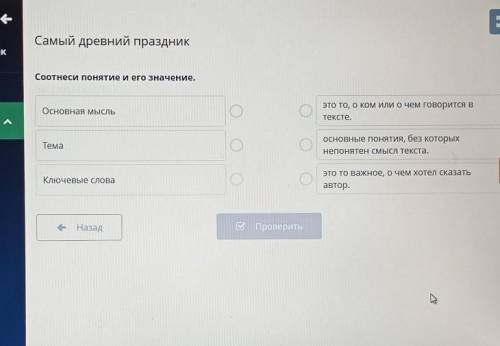Самый древний праздник Соотнеси понятие и его значение.Основная мысльоэто то, о ком ИЛИ О чем говори
