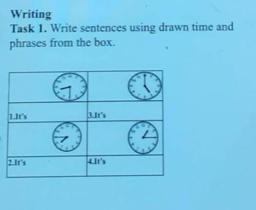 Write sentences using drawn time and phrases from the box. ПОМАГИТЕ У Сестрёнке СОР ​