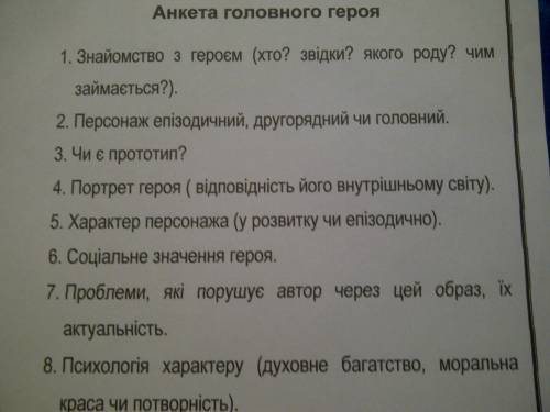 Напиши анкету головного героя твору Енеїдаза цим планом