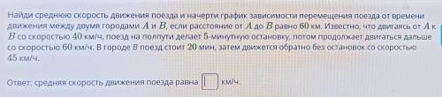 Найди среднюю скорость движения поезда и начерти график зависимости перемещения поезда от времени дв