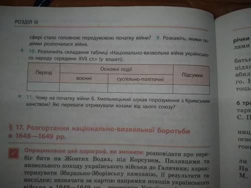 Таблиця національно-визвольна війна українського народу середини 17 століття