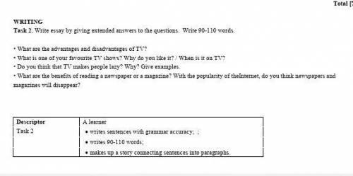 Total [7] WRITINGTask 2. Write essay by giving extended answers to the questions. Write 90-110 words