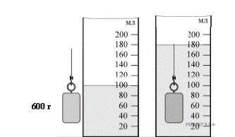 На рисунках показана гирька, помещенная в мензурку с водой. Масса гирьки указана на рисунке. a) опре