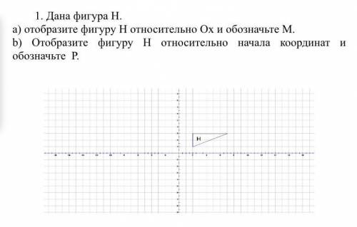 1. Дана фигура Н. а) отобразите фигуру Н относительно Ох и обозначьте М. b) Отобразите фигуру Н отно